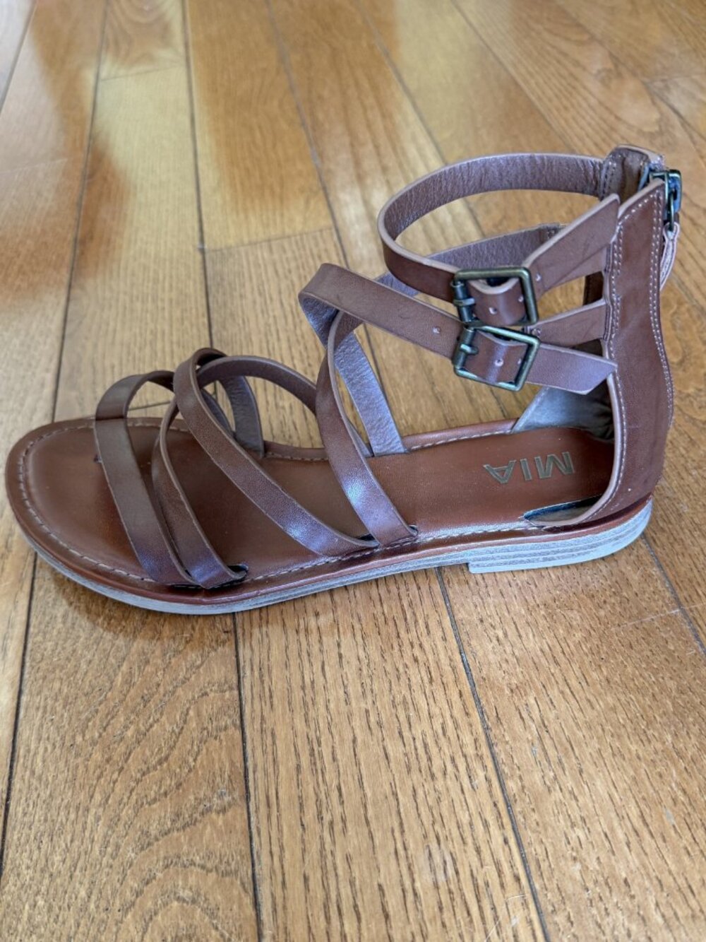 MIA Faux Leather Flat Sandals - Brown - Size 10